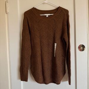 Sonoma Brown Crew Neck Sweater with Textured Knit